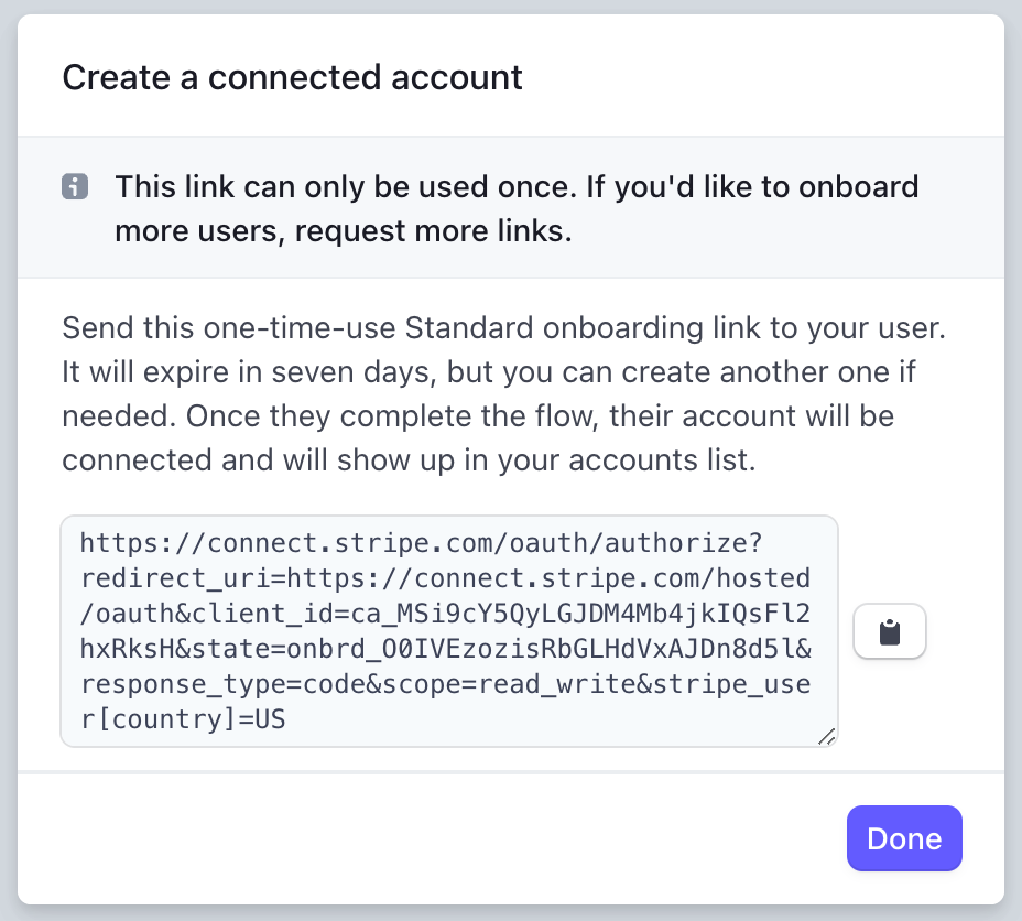 Onboarding Link for Connected Accounts
