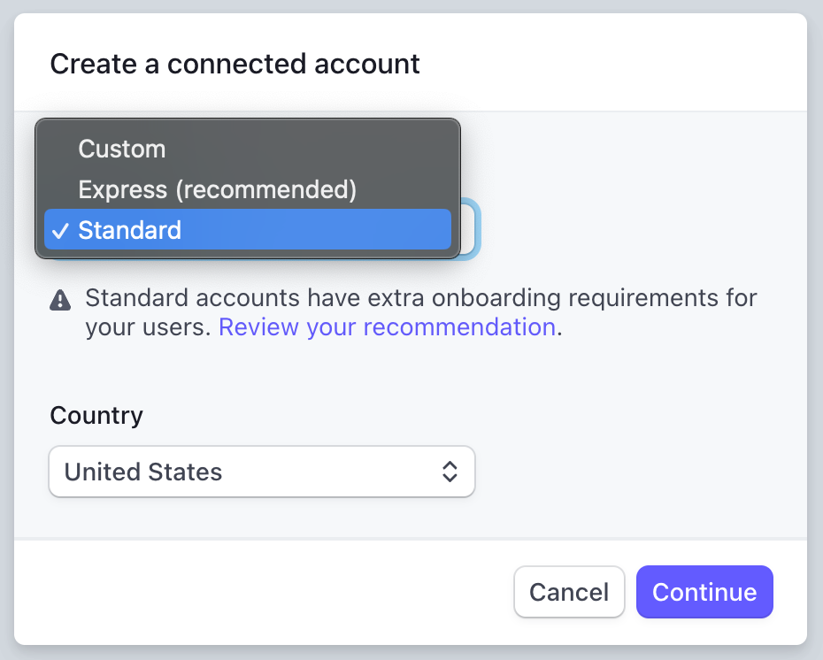 Creating a Stripe Connected Account