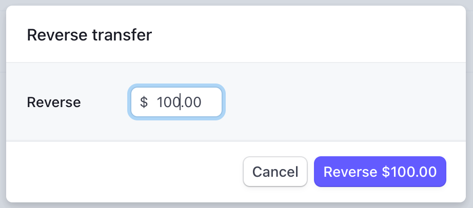 Setting Amount of Transfer Reversal
