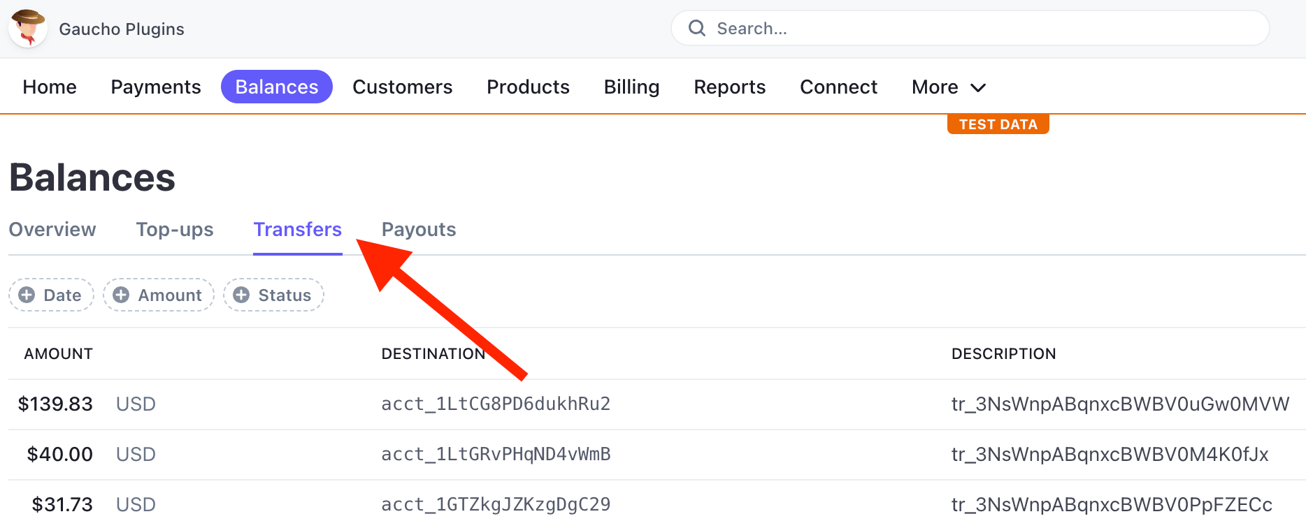 Viewing Transfers in the Stripe Dashboard