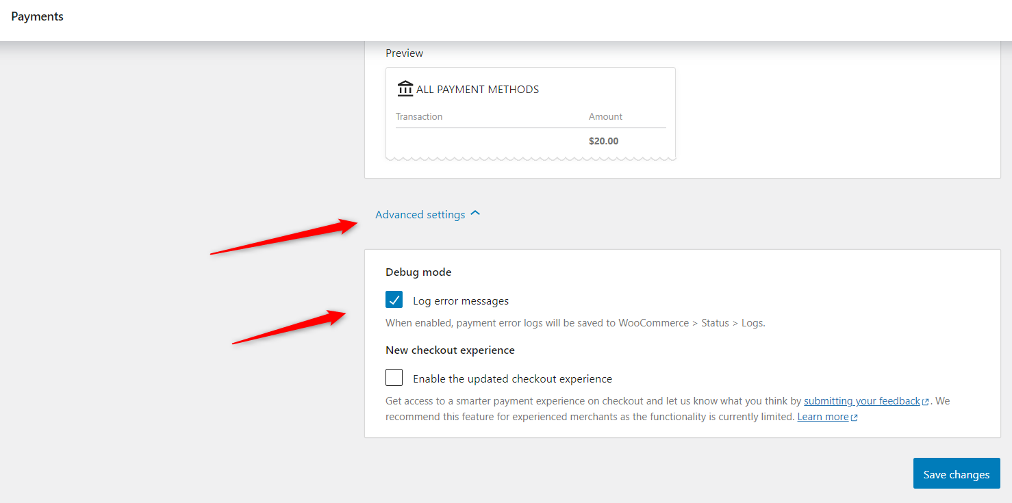 Enabling Stripe Error Log in the official WooCommerce Stripe Payment Gateway settings