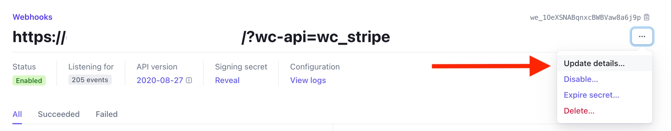 Update Webhook Details in Stripe