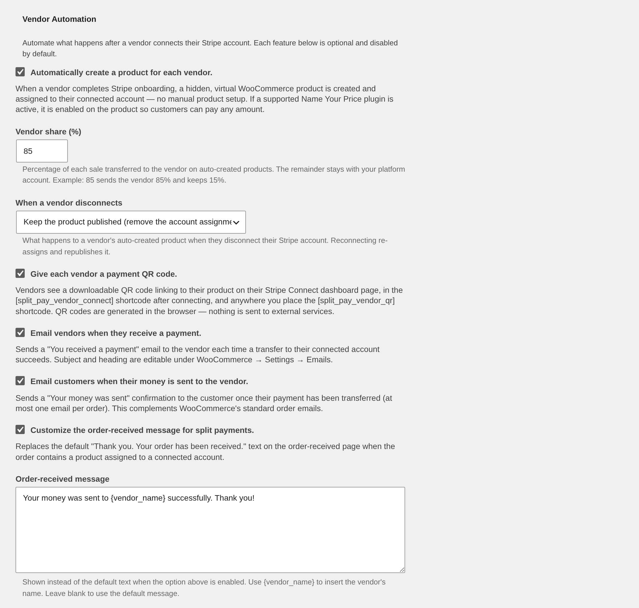 The Vendor Automation section of the Vendor Onboarding settings tab